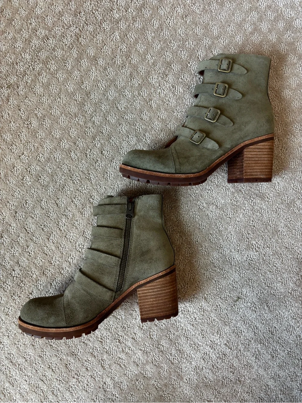 Kork-Ease Dee Hiker Grey-Green Suede Heeled Bootie